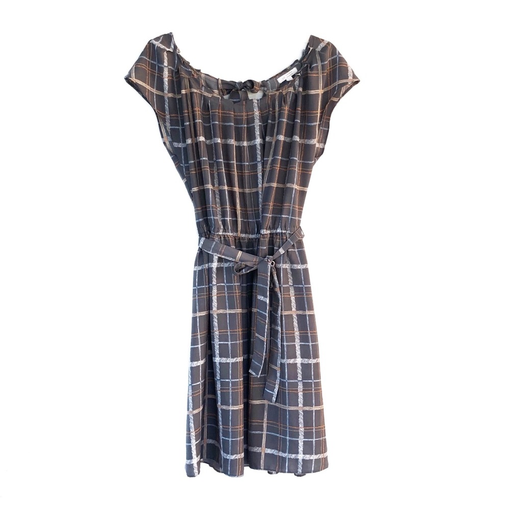 LC Lauren Conrad Dress Gray Plaid Business Casual Career Midi Cute Comfy EUC L